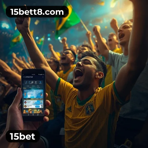 App 15bet para iOS e Android — interface mobile, login biométrico e PIX integrado